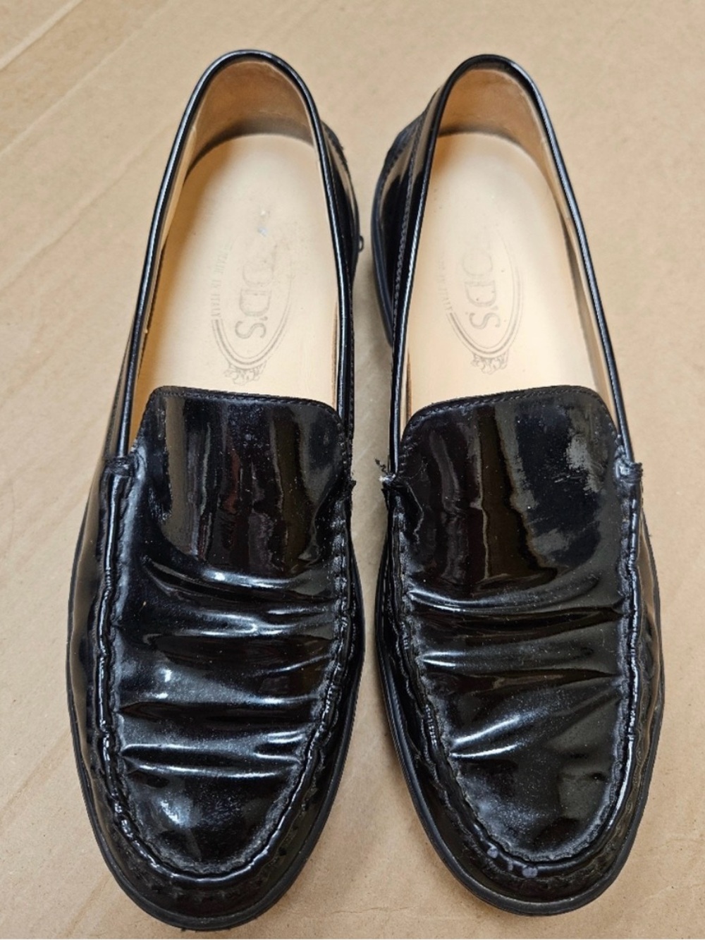 Tod's Driving Loafers Patent Leather Black Size 38